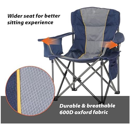  ALPHA CAMP Oversized Folding Camping Chair, Heavy Duty Portable Lawn Chairs with Cooler Bag, Side Pocket & Cup Holder, Folding Chairs for Outside Support 450 LBS