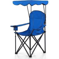 ALPHA CAMP Oversized Camping Chair with Shade Canopy, Folding Lawn Chairs with Cup Holders, Camping Lounge Chair for Hiking Travel Beach Fishing