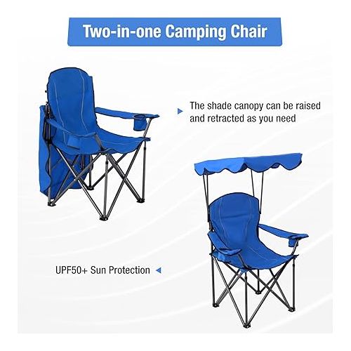  ALPHA CAMP Oversized Camping Chair with Shade Canopy, Folding Lawn Chairs with Cup Holders, Camping Lounge Chair for Hiking Travel Beach Fishing