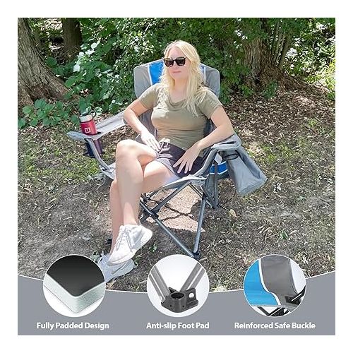  ALPHA CAMP Oversized Camping Chair, Heavy Duty Folding Chairs for Outside Support 350 LBS, Portable Lawn Chairs with Cup Holders Large Side Pocket Back Pocket Padded Armrest for Outdoor Indoor