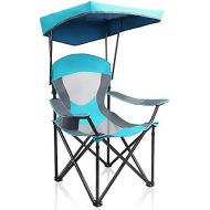 ALPHA CAMP Heavy Duty Canopy Lounge Chair Sunshade Hiking Travel Chair with Cup Holder Enamel Blue