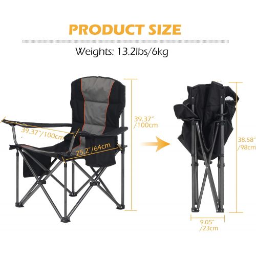 CAMPING WORLD Portable Folding Collapsible Padded Oversized Camping Chairs with Steel Frame,Cup Holder Quad Lumbar Back - Heavy Duty Support 450 LBS