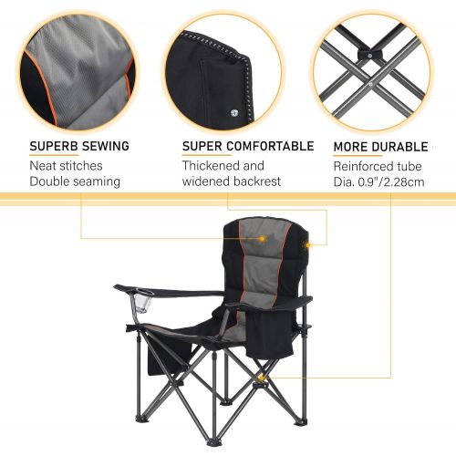  CAMPING WORLD Portable Folding Collapsible Padded Oversized Camping Chairs with Steel Frame,Cup Holder Quad Lumbar Back - Heavy Duty Support 450 LBS