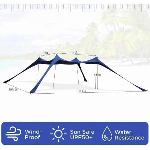  ALPHA CAMP Beach Canopy Sun Shade 10x10 ft, UPF50+ Portable Sun Shelter Beach Tents with 4 Poles and Sandbag Anchors for Family, Navy Blue
