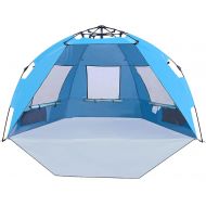 ALPHA CAMP Instant Beach Sunshade Pop Up Sun Shelter Tent, UV Protection with 3 Ventilating Windows, Extended Zippered Porch Included