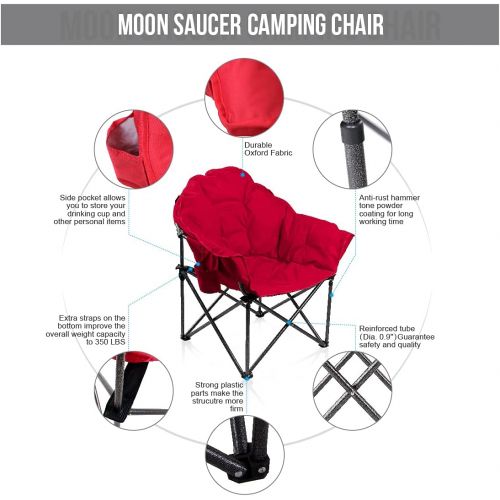  ALPHA CAMP Oversized Camping Chairs Padded Moon Round Chair Saucer Recliner with Folding Cup Holder and Carry Bag