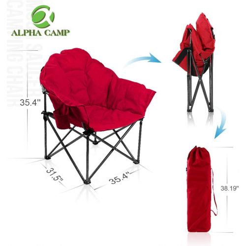  ALPHA CAMP Oversized Camping Chairs Padded Moon Round Chair Saucer Recliner with Folding Cup Holder and Carry Bag