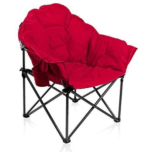  ALPHA CAMP Oversized Camping Chairs Padded Moon Round Chair Saucer Recliner with Folding Cup Holder and Carry Bag