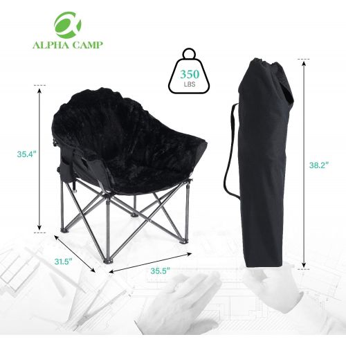  ALPHA CAMP Portable Camping Chair, Oversize Moon Round Saucer Chair Outdoor Folding Chair with Cup Holder and Carry Bag