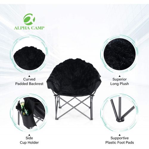  ALPHA CAMP Portable Camping Chair, Oversize Moon Round Saucer Chair Outdoor Folding Chair with Cup Holder and Carry Bag