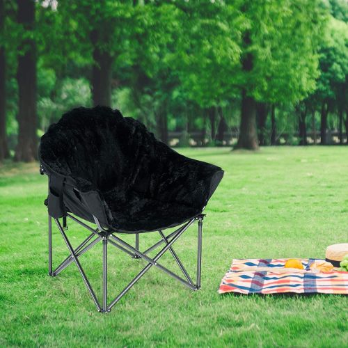  ALPHA CAMP Portable Camping Chair, Oversize Moon Round Saucer Chair Outdoor Folding Chair with Cup Holder and Carry Bag