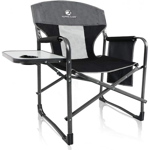  ALPHA CAMP Oversized Camping Director Chair Heavy Duty Frame Collapsible Recliner with Side Table, Supports 300 lbs