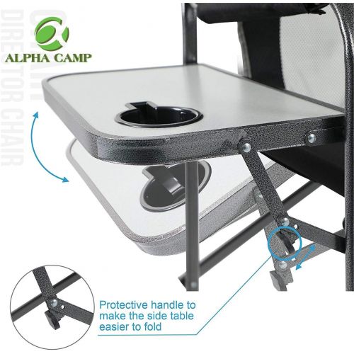  ALPHA CAMP Oversized Camping Director Chair Heavy Duty Frame Collapsible Recliner with Side Table, Supports 300 lbs