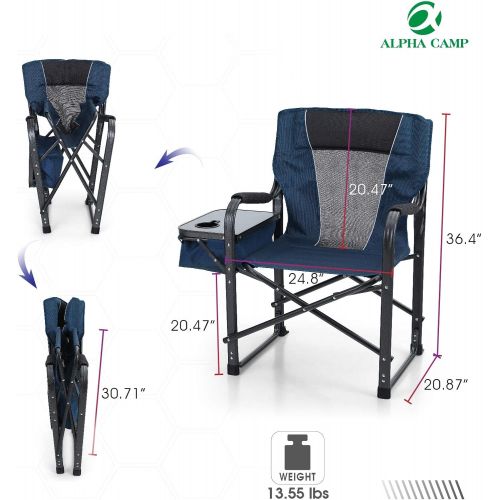  ALPHA CAMP Director Chair Folding Camping Chair with Side Table Heavy Duty Portable Chair with Cup Holder Cooler Bag Steel Outdoor Chair for Adults Oversized Lawn Chair for Picnic，
