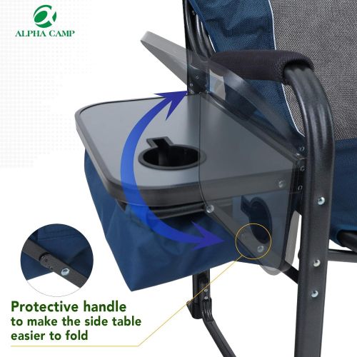  ALPHA CAMP Director Chair Folding Camping Chair with Side Table Heavy Duty Portable Chair with Cup Holder Cooler Bag Steel Outdoor Chair for Adults Oversized Lawn Chair for Picnic，