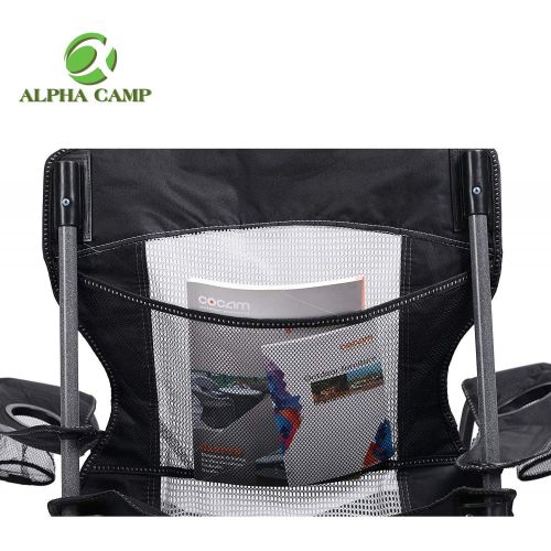 ALPHA CAMP Oversized Mesh Back Camping Folding Chair Heavy Duty Support 350 LBS Collapsible Steel Frame Quad Chair Padded Arm Chair with Cup Holder Portable for Outdoor