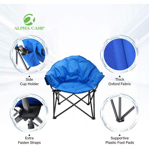  ALPHA CAMP Heavy Duty Oversize Camping Chair Round Moon Saucer Chair Padded Folding Chair with Cup Holder and Carry Bag