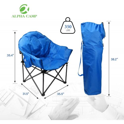  ALPHA CAMP Heavy Duty Oversize Camping Chair Round Moon Saucer Chair Padded Folding Chair with Cup Holder and Carry Bag