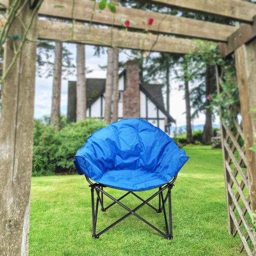  ALPHA CAMP Heavy Duty Oversize Camping Chair Round Moon Saucer Chair Padded Folding Chair with Cup Holder and Carry Bag