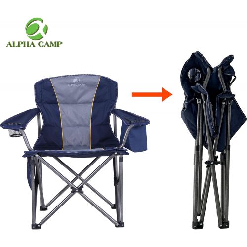  ALPHA CAMP Oversized Camping Folding Chair Heavy Duty Lawn Chair with Cooler Bag Support 450 LBS Steel Frame Collapsible Padded Arm Chair Quad Lumbar Back Chair Portable for Outdoo