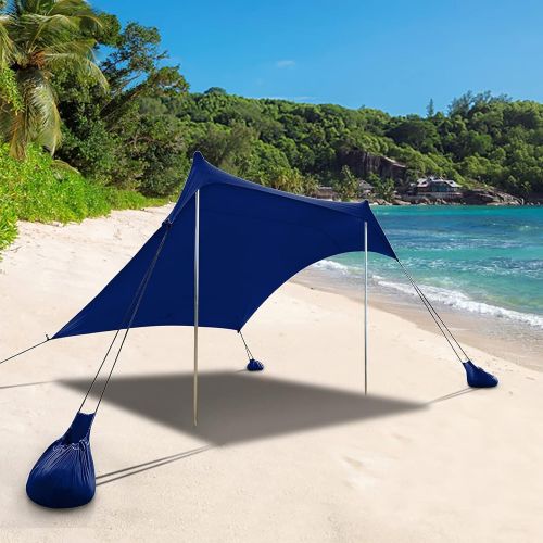  ALPHA CAMP Beach Tent Canopy, Portable Sun Shelter Sun Shade 7x7 FT with Sandbag Anchors, 2 Pole Pop Up Outdoor Shelter Family Size for Beach, Camping, Fishing, Backyard, Picnics -