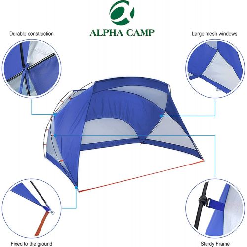  ALPHA CAMP XL Sun Shade Shelter Beach Tent for 3-4 Person, 9x6 FT Portable Compact Sport Shelter Extra Large Outdoor Canopy, Navy Blue