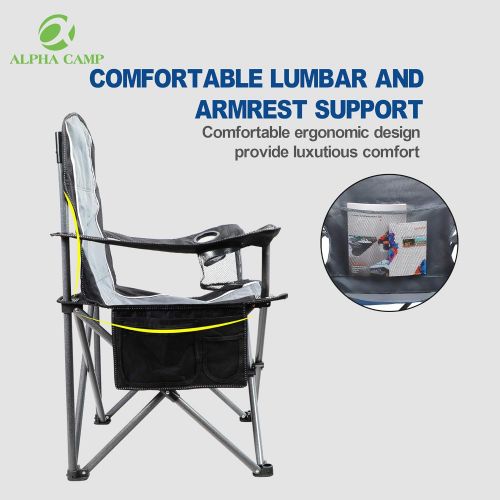  ALPHA CAMP Oversized Outdoors Folding Camping Chair Heavy Duty Padded Arm Chair with Cup Holder and Storage Bag, 350 LBS Weight Capacity