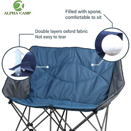  ALPHA CAMP Camping Chair Double Folding Chair Oversized Loveseat Chair Heavy Duty Support 450 LBS Oversized Steel Frame for Outdoor