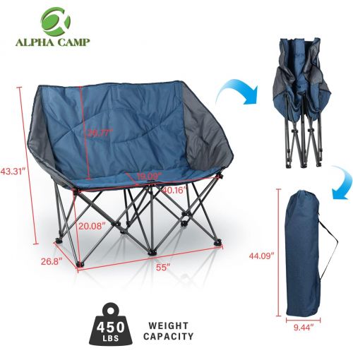  ALPHA CAMP Camping Chair Double Folding Chair Oversized Loveseat Chair Heavy Duty Support 450 LBS Oversized Steel Frame for Outdoor