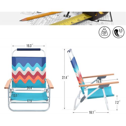  ALPHA CAMP Backpack Beach Chairs Lightweight Folding 3 Position Portable Camping Chairs with Wooden Armrests, Set of 2