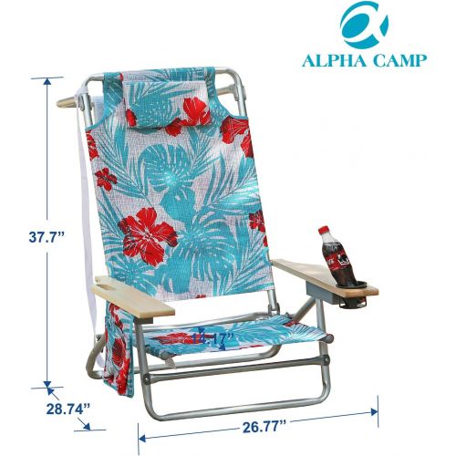  ALPHA CAMP Camping Folding Beach Chair Oversized Heavy Duty Steel Frame Support 250 LBS Collapsible Padded Arm Chair with Cup Holder Quad Lumbar Back Chair Portable for Outdoor/Ind