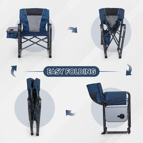  ALPHA CAMP Oversized Folding Director Chair Outdoor Heavy Duty Camping Chair with Side Table and Cooler Bag for Picnic, Hiking, Fishing, Supports 350LBS