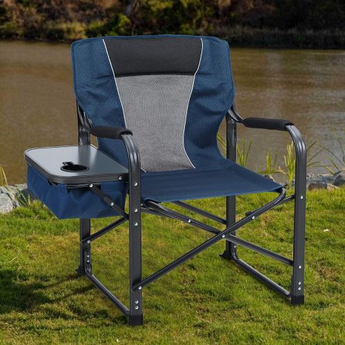  ALPHA CAMP Oversized Folding Director Chair Outdoor Heavy Duty Camping Chair with Side Table and Cooler Bag for Picnic, Hiking, Fishing, Supports 350LBS