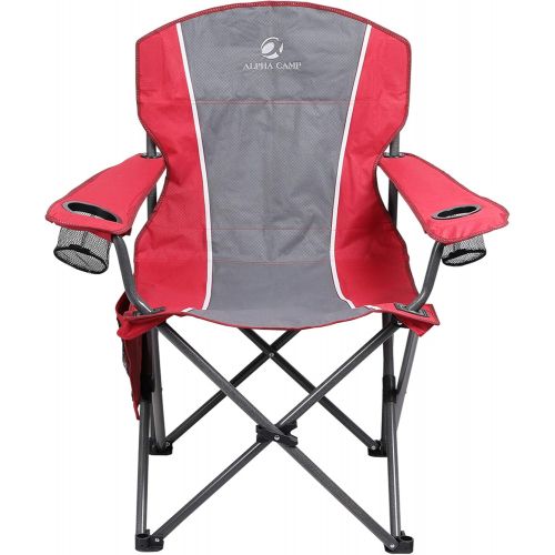  ALPHA CAMP Oversized Outdoors Folding Camping Chair Heavy Duty Padded Arm Chair with Cup Holder and Storage Bag, 350 LBS Weight Capacity