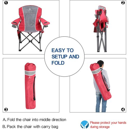  ALPHA CAMP Oversized Outdoors Folding Camping Chair Heavy Duty Padded Arm Chair with Cup Holder and Storage Bag, 350 LBS Weight Capacity