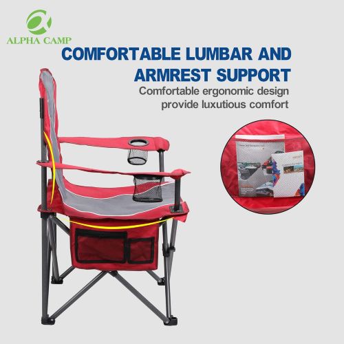  ALPHA CAMP Oversized Outdoors Folding Camping Chair Heavy Duty Padded Arm Chair with Cup Holder and Storage Bag, 350 LBS Weight Capacity