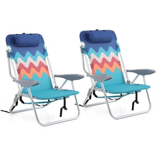  ALPHA CAMP Backpack Beach Chairs Lightweight Folding 4 Position Layflat Camping Chairs Portable Camping Chairs with Towel Bar, Set of 2
