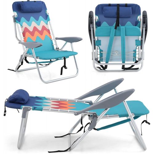  ALPHA CAMP Backpack Beach Chairs Lightweight Folding 4 Position Layflat Camping Chairs Portable Camping Chairs with Towel Bar, Set of 2