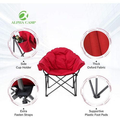  ALPHA CAMP Heavy-Duty Oversize Camping Chair Round Moon Saucer Chair Padded Folding Chair with Cup Holder and Carry Bag