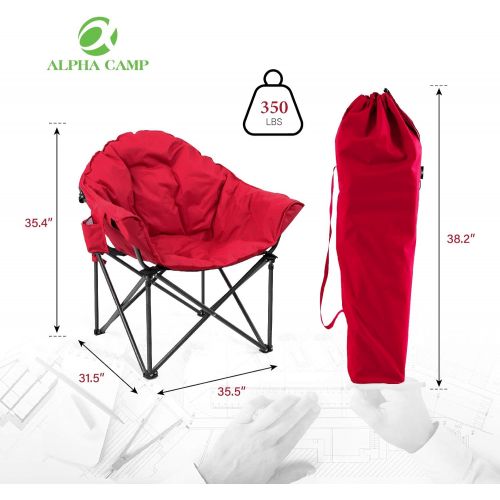  ALPHA CAMP Heavy-Duty Oversize Camping Chair Round Moon Saucer Chair Padded Folding Chair with Cup Holder and Carry Bag