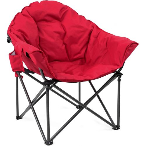  ALPHA CAMP Heavy-Duty Oversize Camping Chair Round Moon Saucer Chair Padded Folding Chair with Cup Holder and Carry Bag