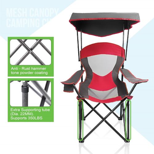  ALPHA CAMP Heavy Duty Canopy Lounge Chair Sunshade Hiking Travel Chair with Cup Holder Enamel Blue