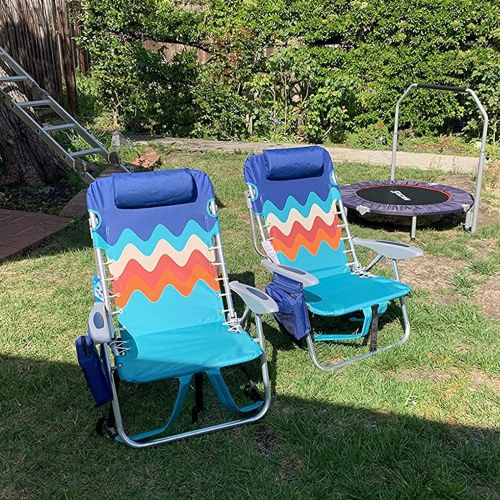  ALPHA CAMP Backpack Beach Chairs Set of 2 with Cooler Bag 4 Position Classic Lay Flat Folding Beach Chair with Backpack Straps Support 250LBS (Sky Blue)