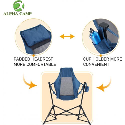  ALPHA CAMP Hammock Camping Chair Folding Rocking Chair with Cup Drink Holder Steel Heavy Duty Portable Chair with High Back Outdoor Oversized Chair for Lawn,Backyard,Picnic,Capacit