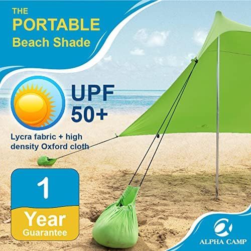  ALPHA CAMP Beach Shade Tent Portable Canopy Sun Shelter with Sandbag Anchors - Family Size 7.6x7.2FT Green
