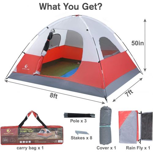  ALPHA CAMP 2/3 Person Camping Dome Tent with Carry Bag, Lightweight Waterproof Portable Backpacking Tent for Outdoor Camping/Hiking