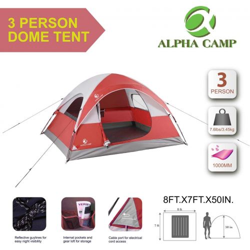  ALPHA CAMP 2/3 Person Camping Dome Tent with Carry Bag, Lightweight Waterproof Portable Backpacking Tent for Outdoor Camping/Hiking