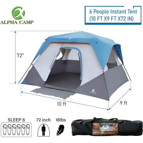  ALPHA CAMP Instant Cabin Tent 60 Seconds Easy Set Up Dome Camping Tent for 6 Person with Removable Rainfly, Carry Bag