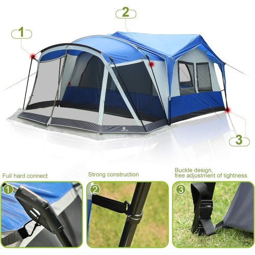  ALPHA CAMP 10-12 Person Family Camping Tent with Screen Room Cabin Tent Design - 19 x 12