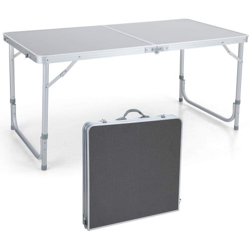  ALPHA CAMP 4ft Folding Camping Table Aluminum Adjustable Height Picnic Table Waterproof and Rust Resistant Portable Desk with Handle Stable Durable Table for Outdoor Camp Traveling